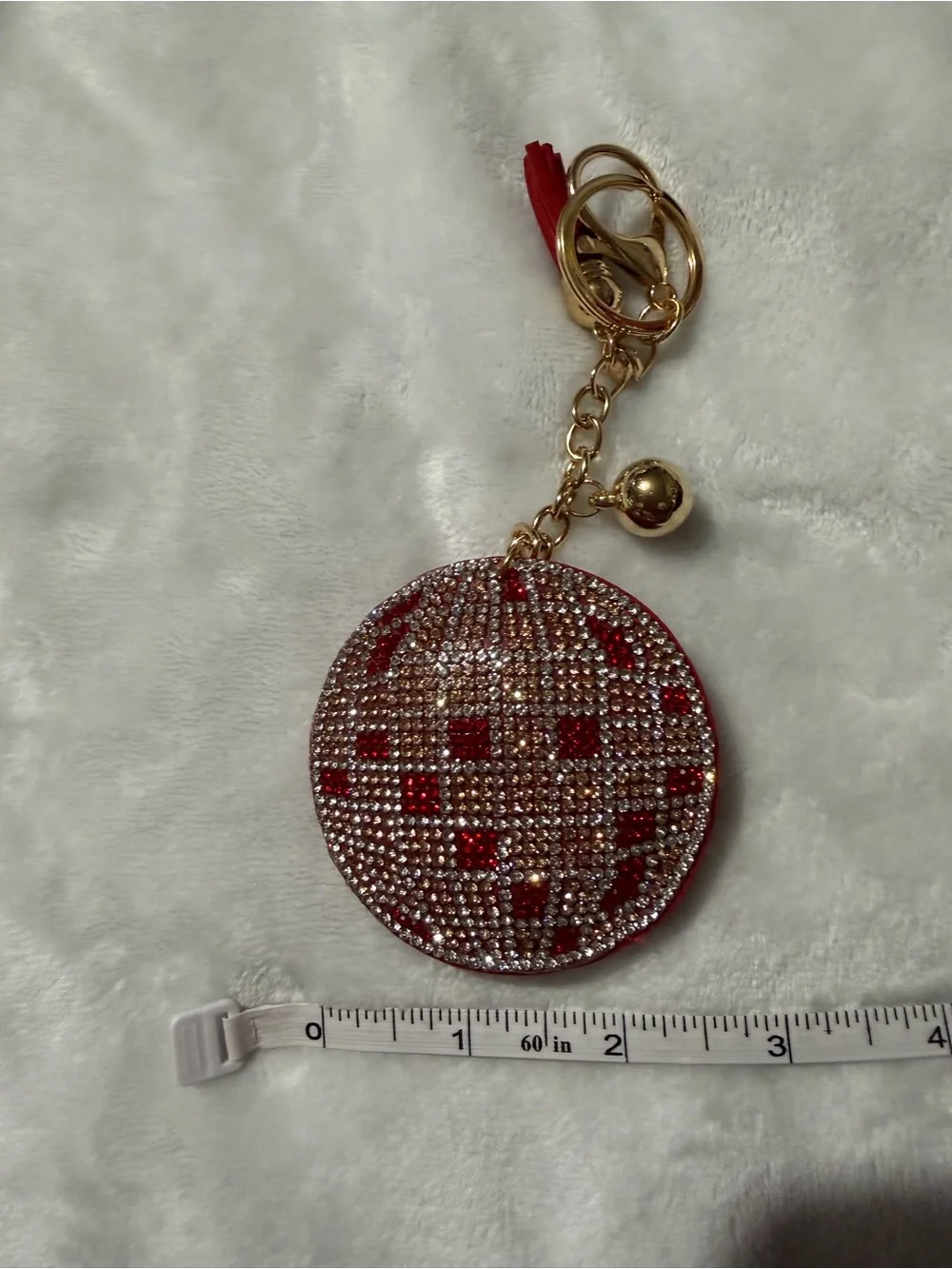 Gold-Tone Red Rhinestone Disc Keychain Charm